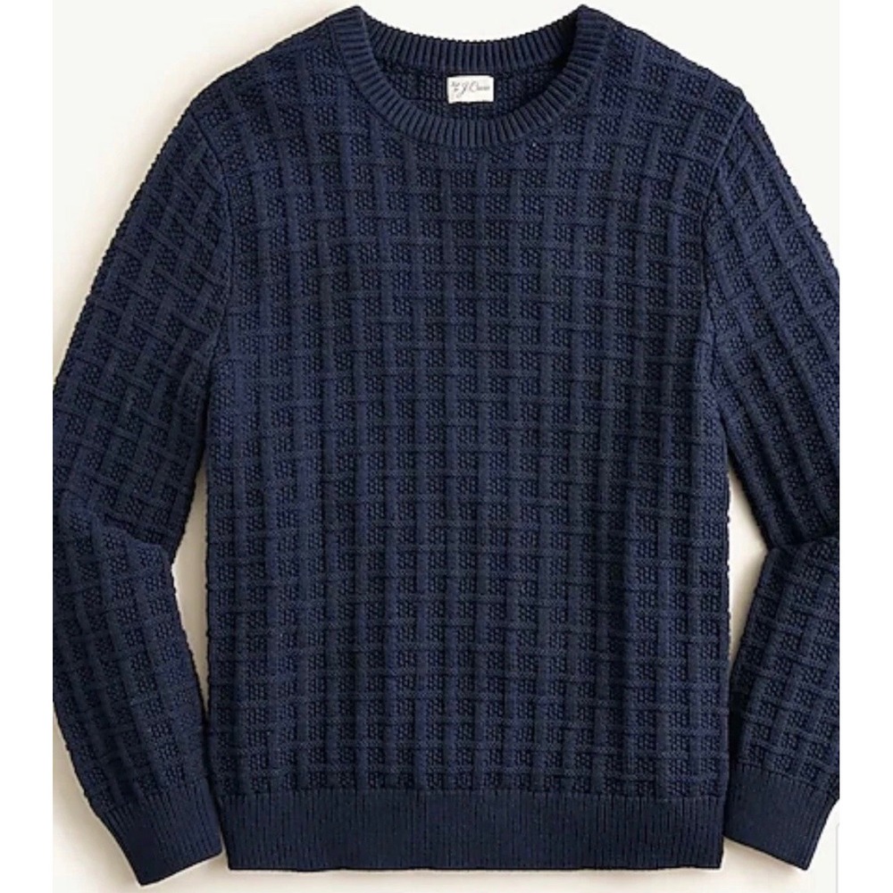 J.Crew Mens Navy Blue Basketweave Textured Knit Crewneck Sweater Small